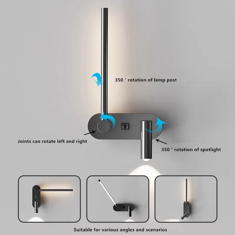 Afralia™ Modern LED Wall Lamp Bedroom Spotlight Rotating Living Room Decor