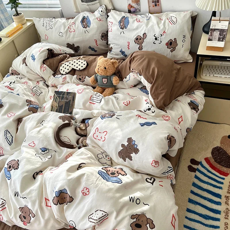 Afralia™ Cartoon Pattern Printed Cotton Bedding Set with Pillowcase