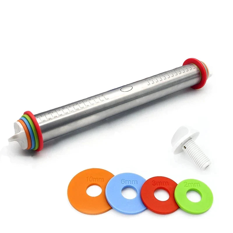Afralia™ Stainless Steel Adjustable Rolling Pin Cake Roller Dough Bakeware