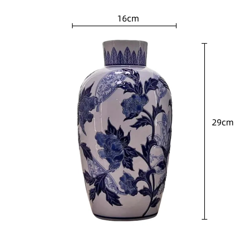Afralia™ Blue & White Porcelain Ceramic Vase Vintage Ginger Jar Home Decor