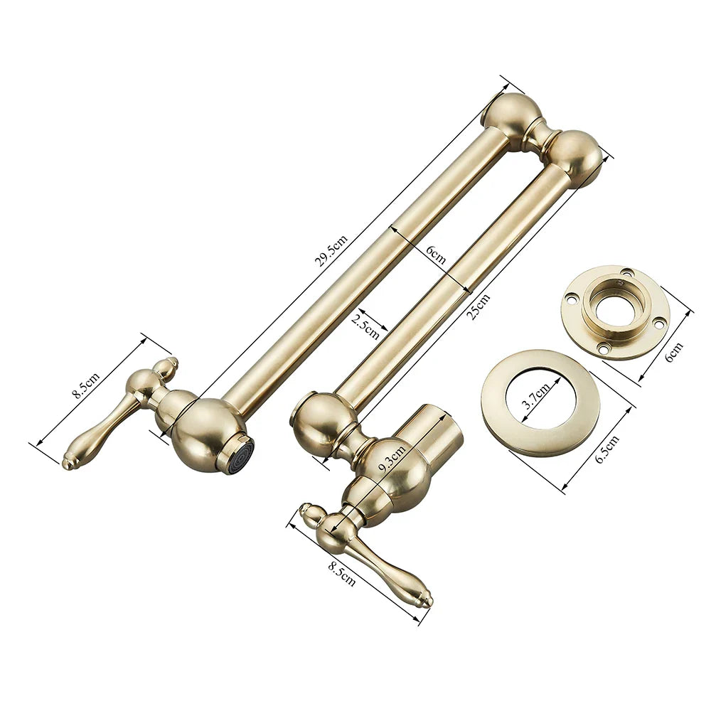 Afralia™ Brushed Gold Brass Pot Filler Faucet with Folding Spout - Wall Mounted Kitchen Tap