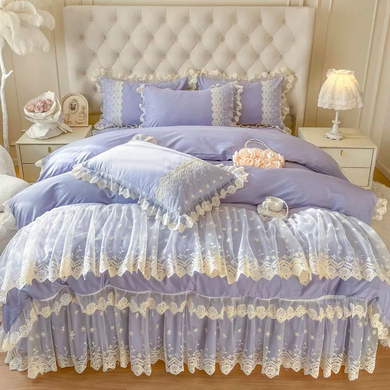 Afralia™ Pink Princess Style Bedding Set: Duvet, Bedskirt, Bedspread, Pillowcases