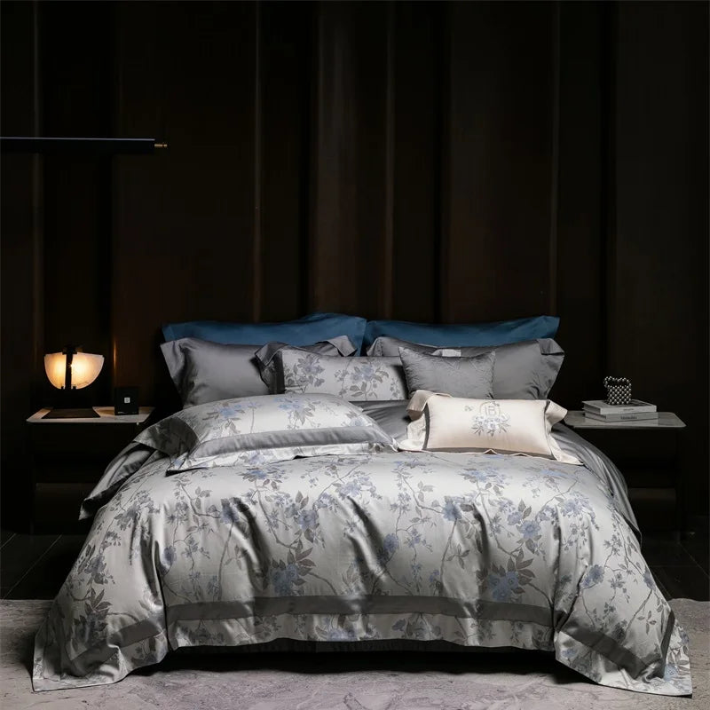 Afralia™ Vintage Luxury Jacquard Egyptian Cotton Bedding Set with Duvet, Sheet and Pillowcase