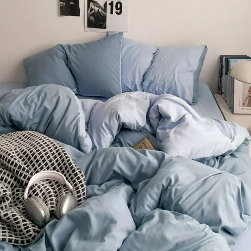 Afralia™ Solid 4-Piece Washed Cotton Bedding Set: Breathable & Cozy for Any Season