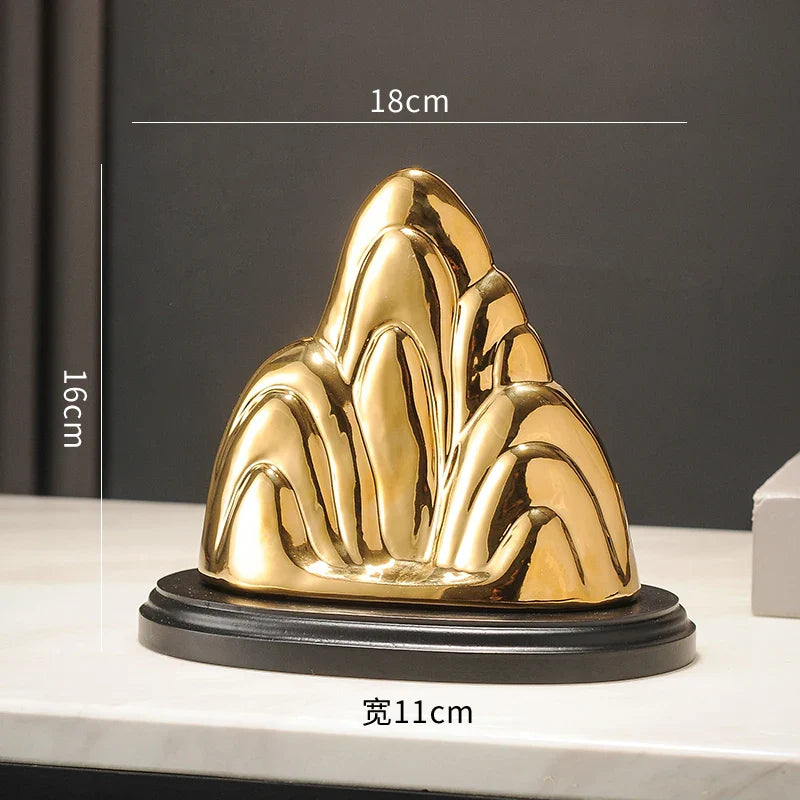 Afralia™ Ceramic Mountain Sculpture Decor - Golden/Silver Landscape Ornament