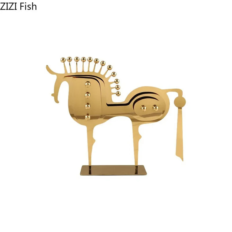 Afralia™ Golden Horse Metal Animal Sculpture Desk Ornament