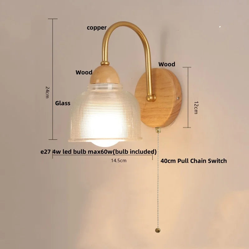Afralia™ Nordic Glass LED Wall Sconce with Pull Chain Switch for Home Decor