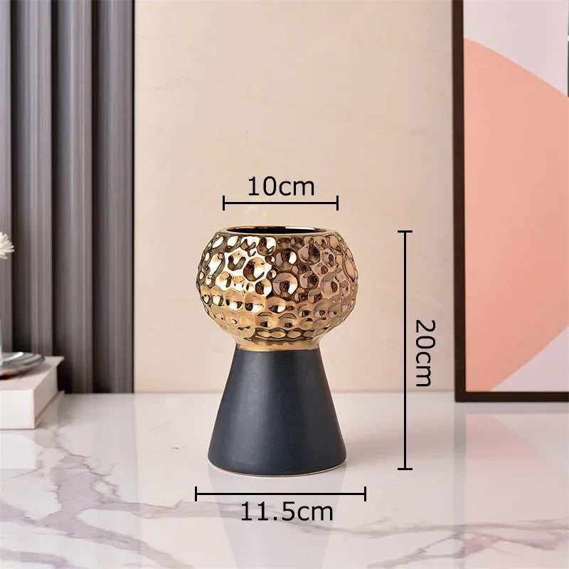 Afralia™ Gold Hammer Pattern Ceramic Vase: Creative Plant Pot for Table Decoration and Floral Arrangement