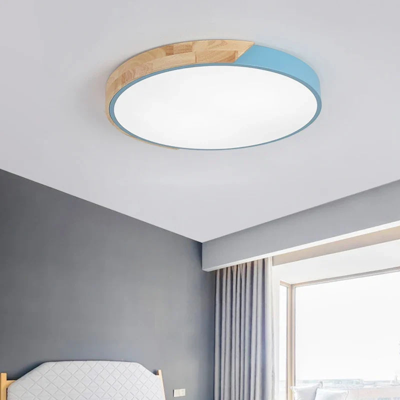 Afralia™ Wood Round LED Ceiling Light for Modern Home Decor and Kids' Room