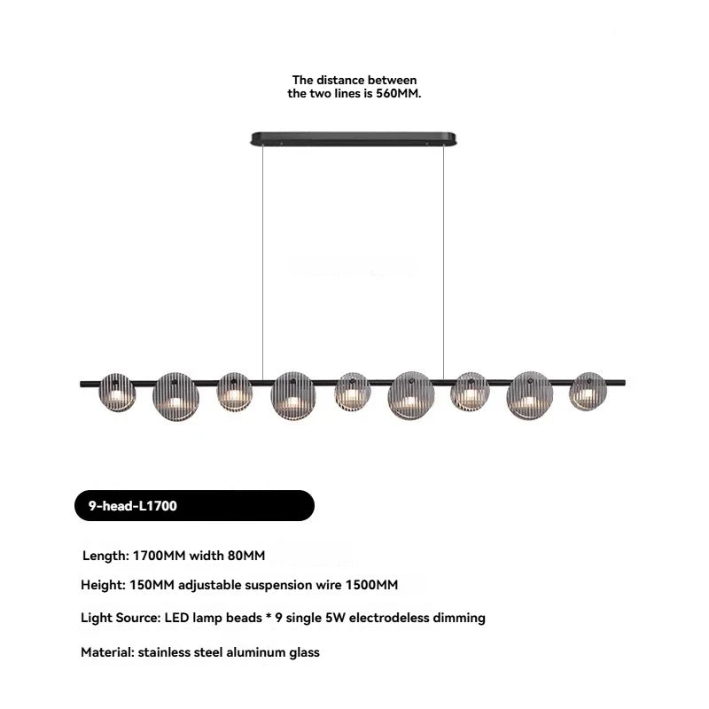 Afralia™ Black Glass Linear Chandelier for Dining Office Bar Modern Kitchen Island