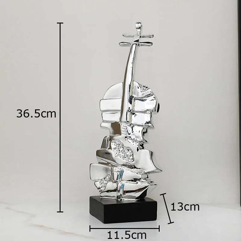 Afralia™ Golden Violin Sculpture Resin Art Ornament Stack Violin Statue Decor