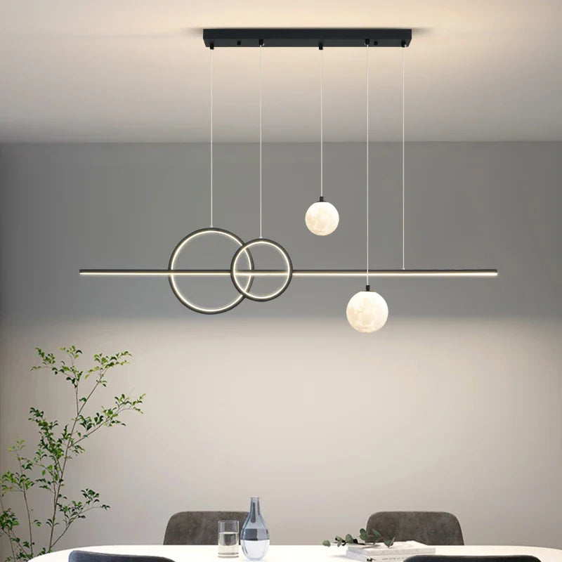 Afralia™ Minimalist LED Pendant Lights for Dining Living Room Restaurant Home - Black White 120cm