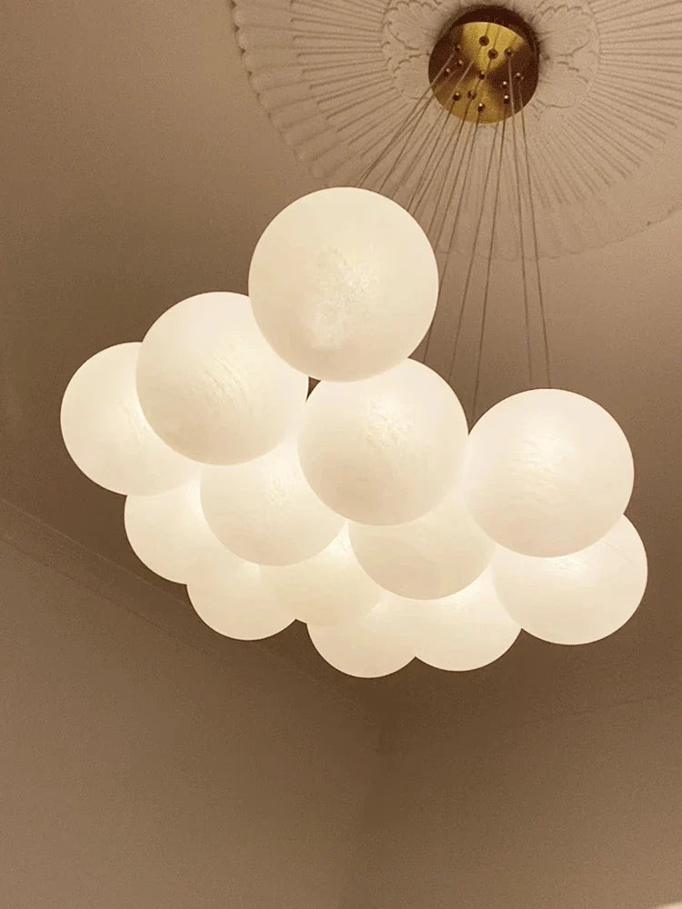 Afralia™ White Glass Ball Chandelier Ceiling Modern Bean Lantern Hanging Light