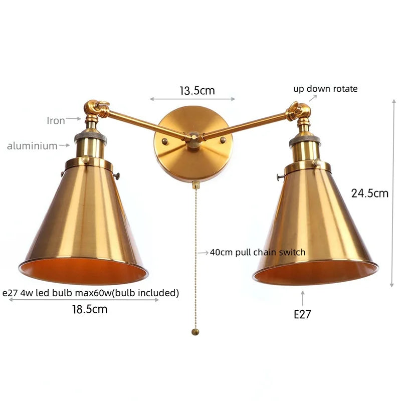 Afralia™ Loft Plug-in LED Wall Lamps Industrial Silver Vintage 2 Heads Lighting