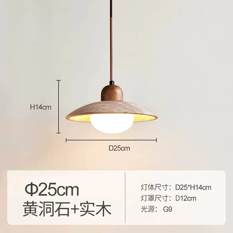Afralia™ Japanese Wooden Stone Chandelier Pendant Light, Wabi-Sabi Style Yellow Cavity-Stone Lamp