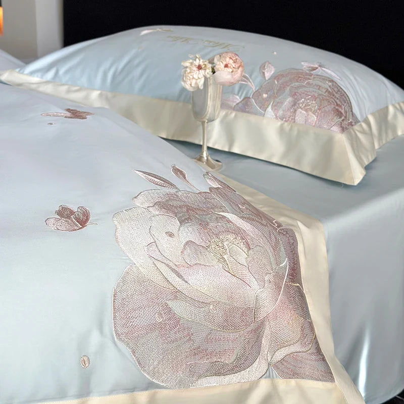 Afralia™ 1000TC Egyptian Cotton Butterfly Flowers Embroidery Bedding Set