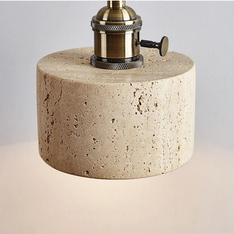 Afralia™ Copper Wood LED Wall Sconce Yellow Travertine Stone Bedside Light