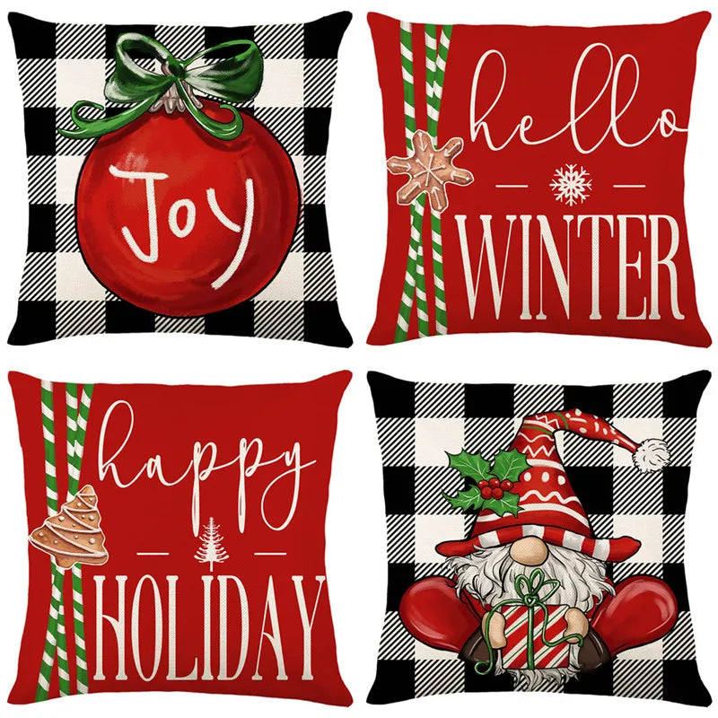 Afralia™ Christmas Santa Claus Linen Pillowcase - Sofa Cushion Cover,  Decorative Living Room Pillow Cover