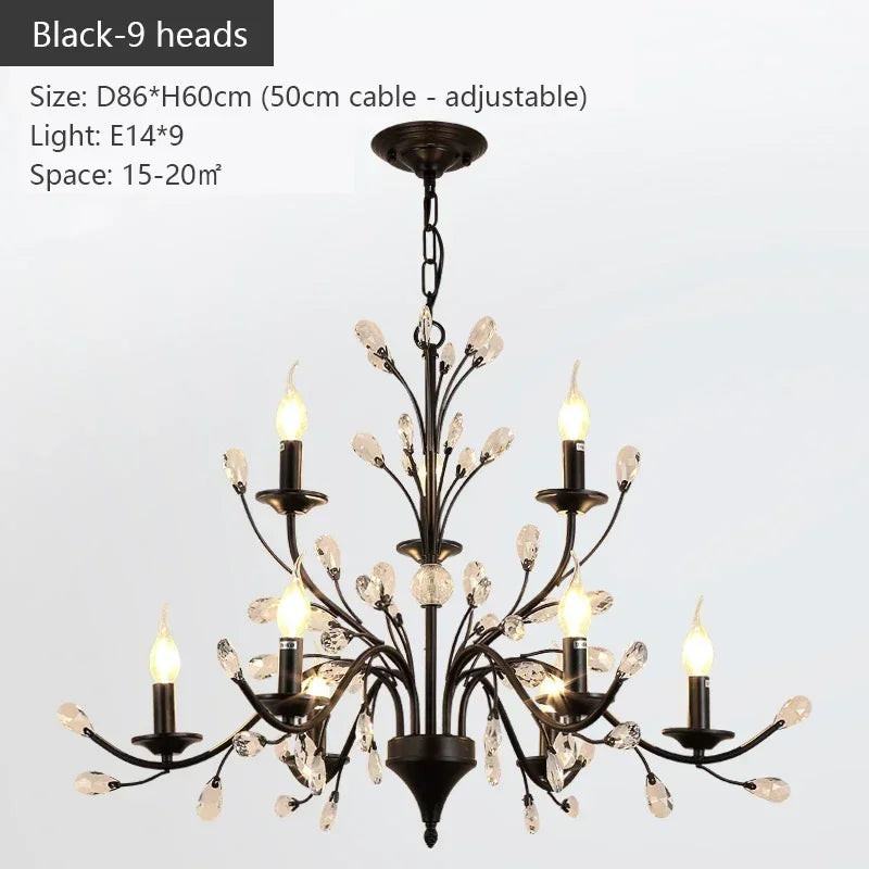 Afralia™ Vintage Crystal LED Ceiling Chandelier for Country Living Room Lighting