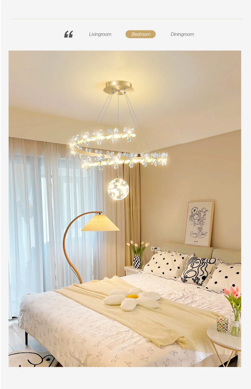 Afralia™ Crystal Flower Gold Ceiling Chandelier: Modern Luxury Nordic Living Room Light