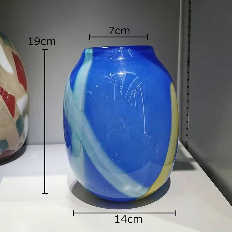 Afralia™ Striped Glass Vase Desk Decoration with Artificial Flowers