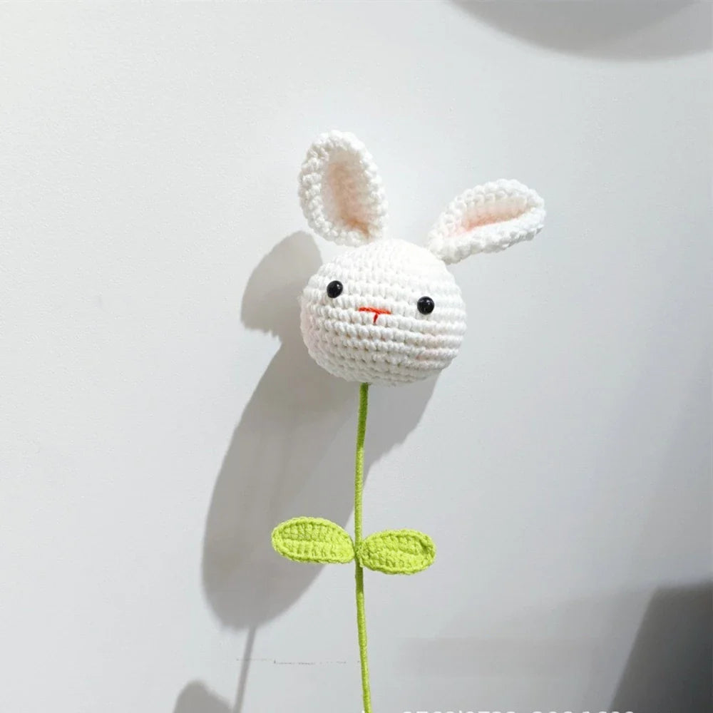 Afralia™ Knitted Sunflower & Rabbit Bouquet: Handmade Crochet DIY Home Decor & Gift