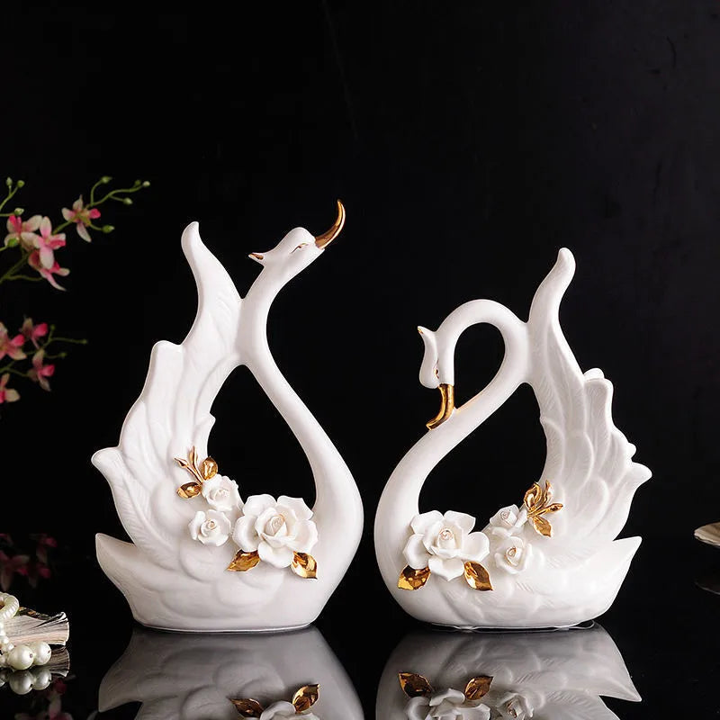 Afralia™ Swan Sculpture Set: Elegant Ceramic Statues for Home Decor & Wedding Gift