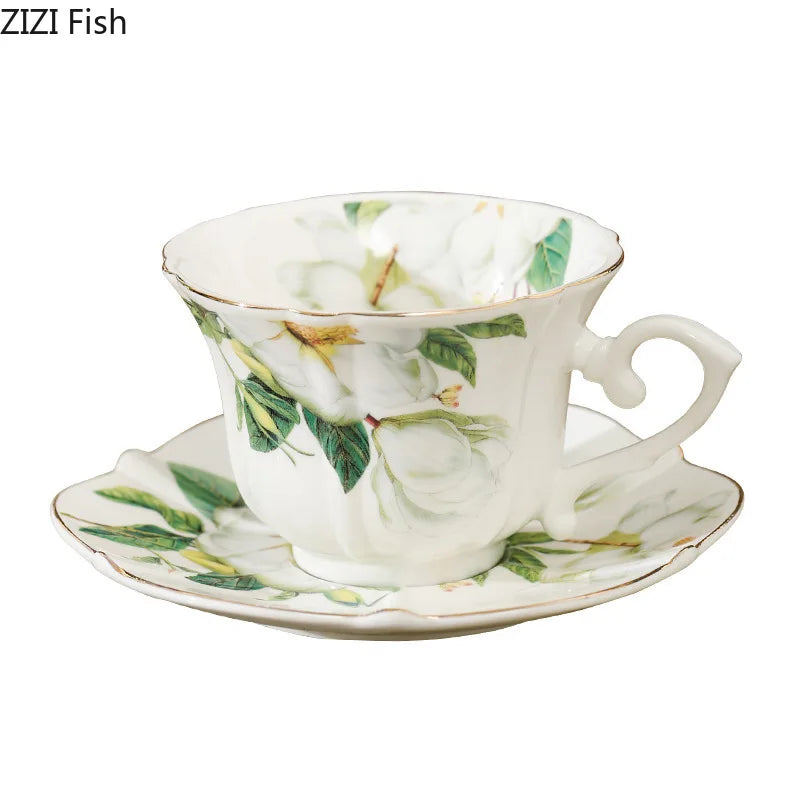 Afralia™ Camellia Porcelain Cup & Saucer Set - Elegant Tableware Coffee Mug for Afternoon Tea