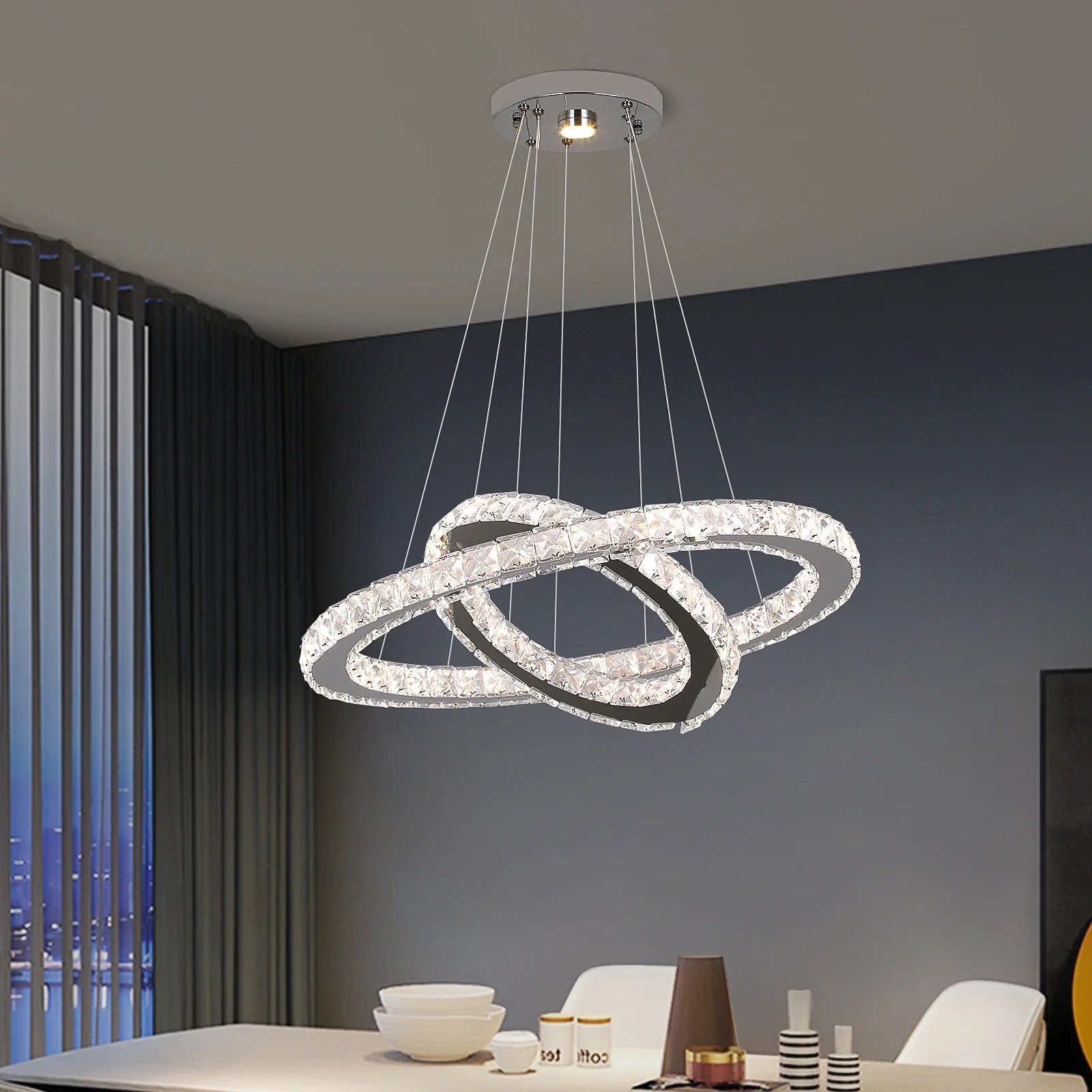 Afralia™ Crystal Ring Chandelier Pendant Light for Living Dining Room