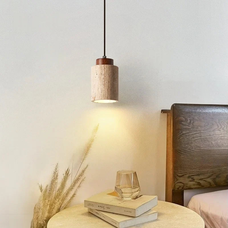 Afralia™ Yellow Travertine LED Pendant Lamps for Living Room Bedside Kitchen Decor