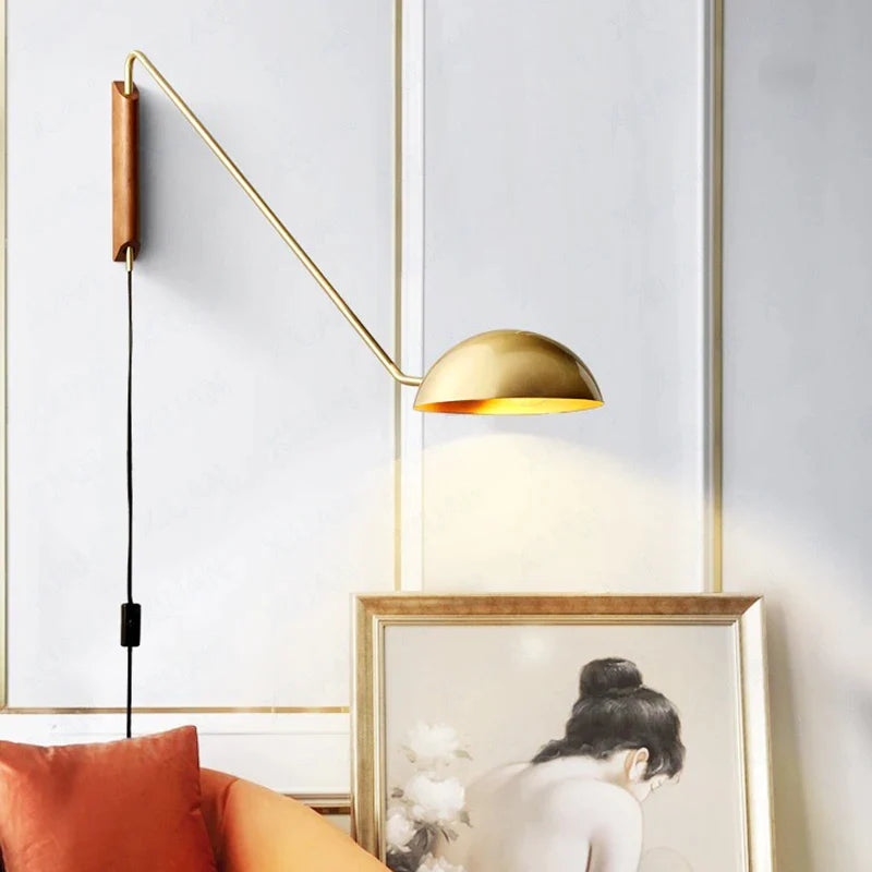 Afralia™ Modern Long Arm Wall Lamp in Black Gold for Living Room, Bedroom, Hotel