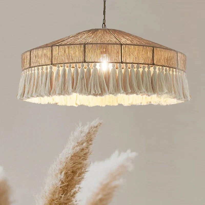 Afralia™ Retro Hemp Rope Tassel Pendant Light: Hand-woven Creative Bedroom Dining Room Main Lamp