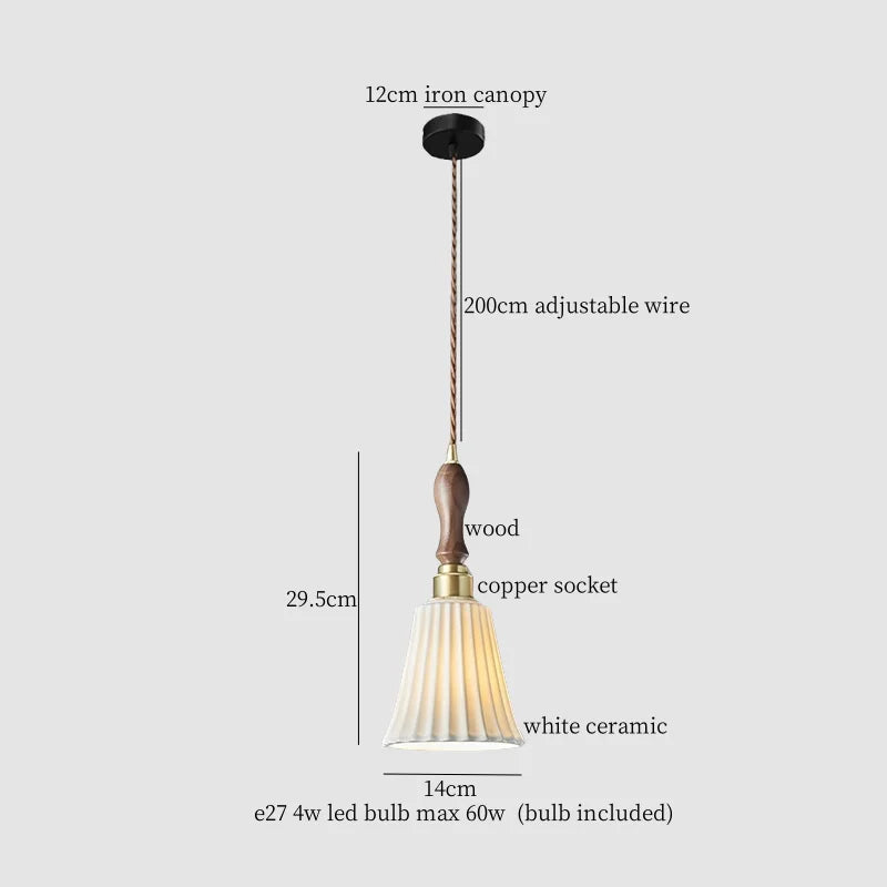 Afralia™ White Ceramic Brass LED Pendant Light - Vintage Japanese Hanglamp