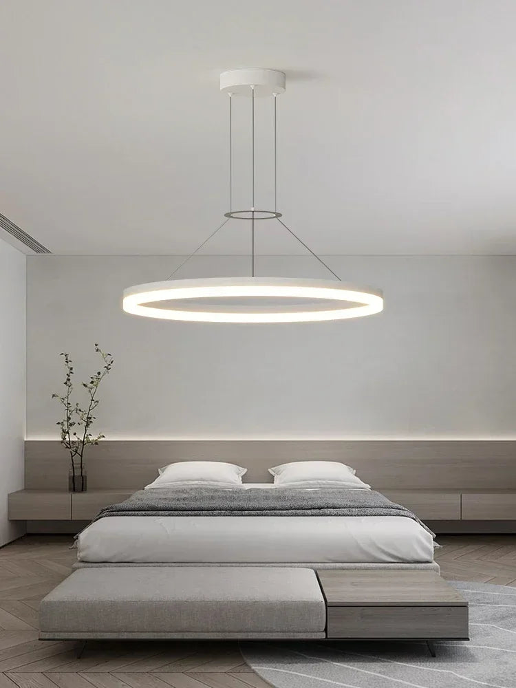 Afralia™ Black Ring LED Pendant Chandelier for Living Room, Bedroom, Kitchen - Modern Minimalist Lighting