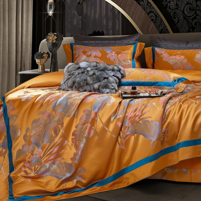 Afralia™ Egyptian Cotton Silk Jacquard Bedding Set for Queen King Size Linens