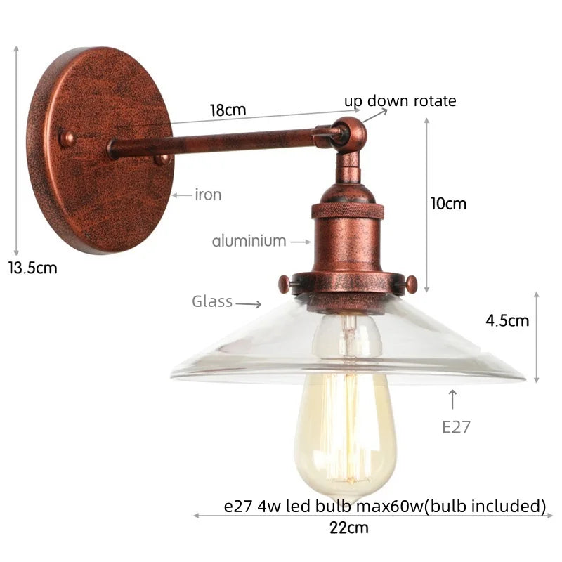 Afralia™ Vintage Industrial LED Wall Sconce with Clear Glass, Artistic Light Fixture