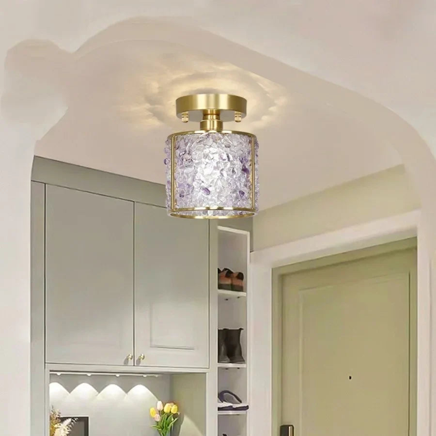 Afralia™ Copper Canopy LED Ceiling Light Glass Crystal Nordic Modern Decor for Home