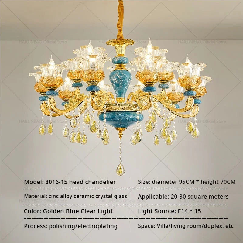 Afralia™ Luxury Ceramic Crystal Chandelier for Living Room, Bedroom, and Restaurant