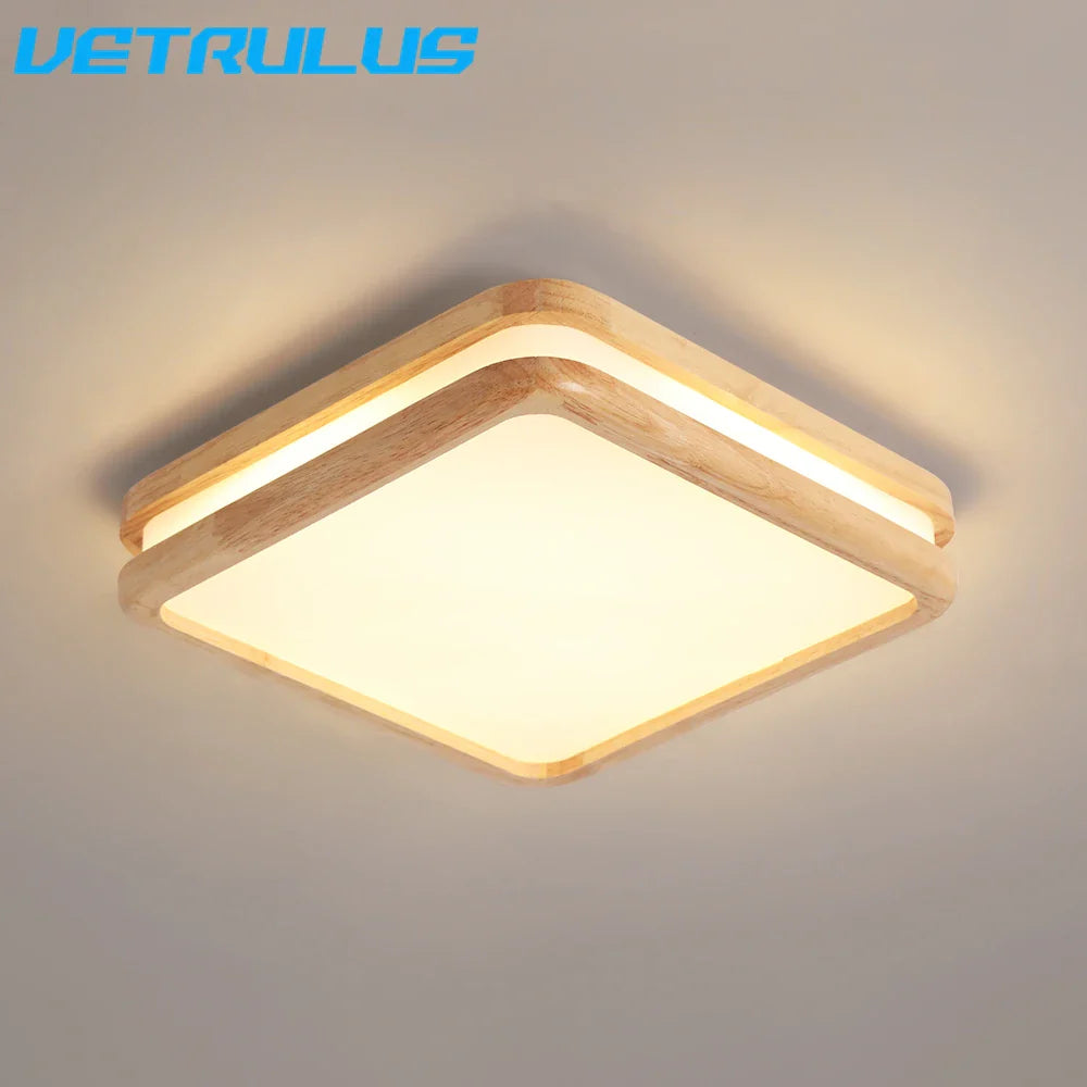 Afralia™ Modern Wood LED Ceiling Lamp 30W Minimalist Chandelier Dining Room Bedroom Light