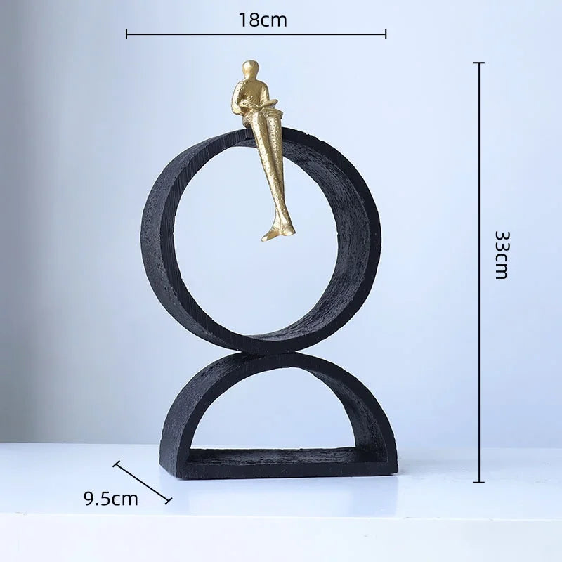 Afralia™ Resin Handicraft Geometric Ring Arch Portrait Sculpture Black Figurine Home Decor