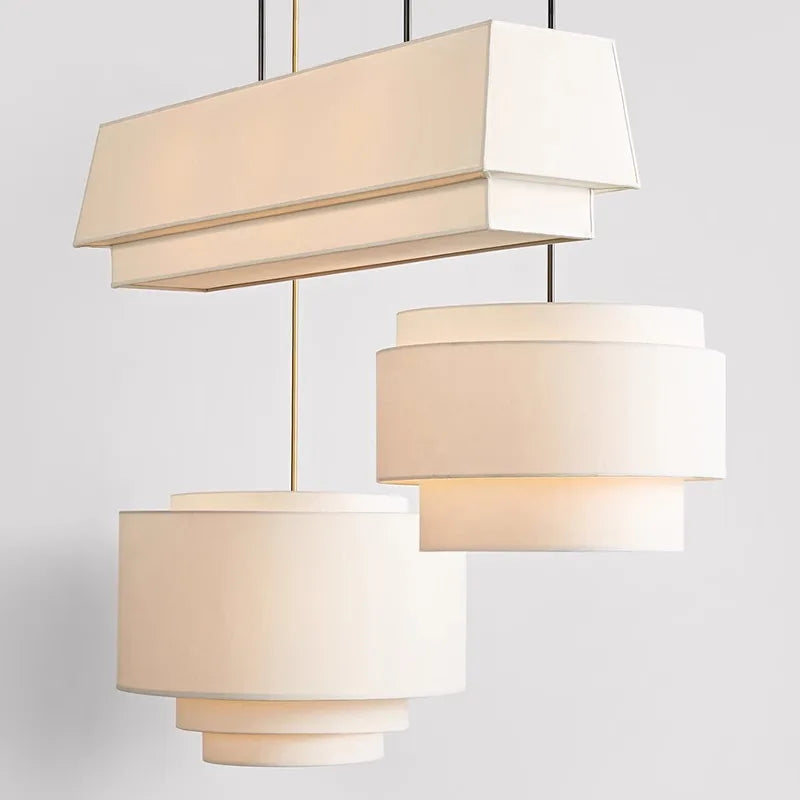 Cream Fabric Pendant Lamp, Mid Century Style - Afralia™ Living Room, Bedroom, Dining Room, Kitchen Island Décor