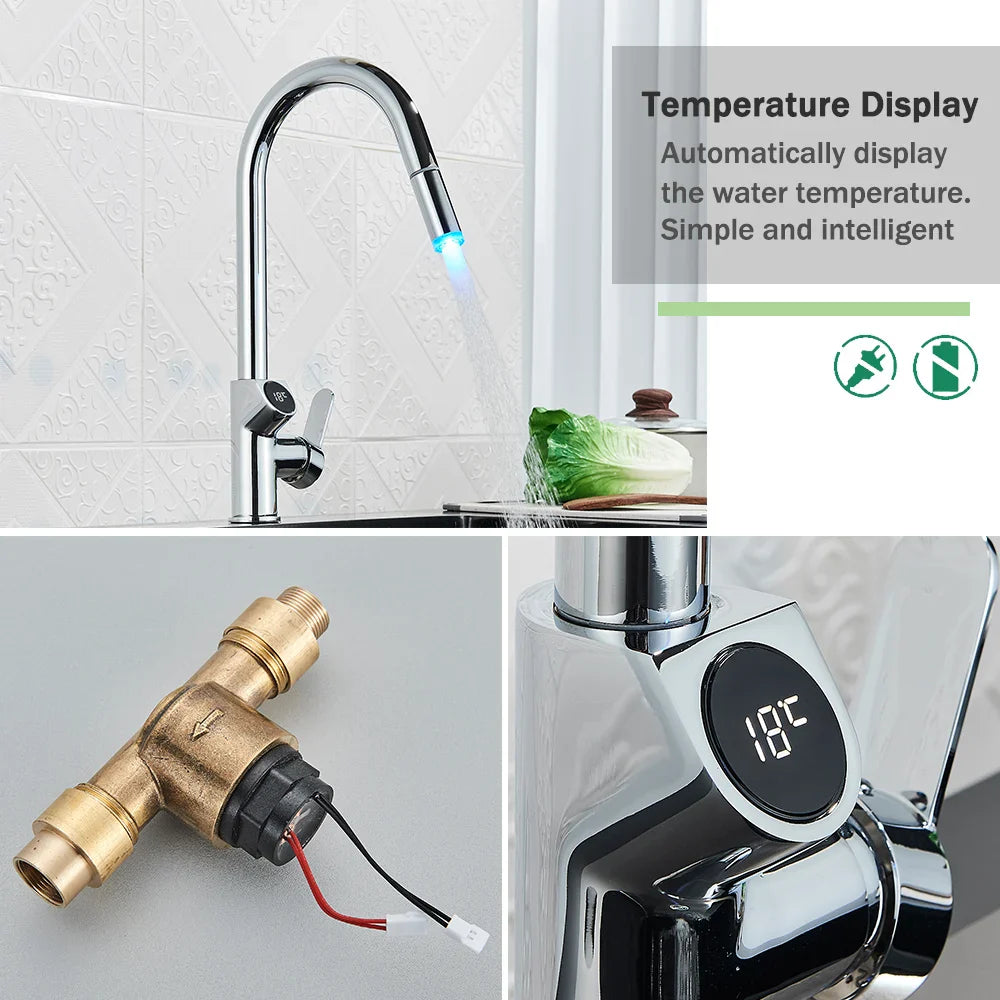 Afralia™ Smart Kitchen Faucet with Temperature Display & LED Sprayer