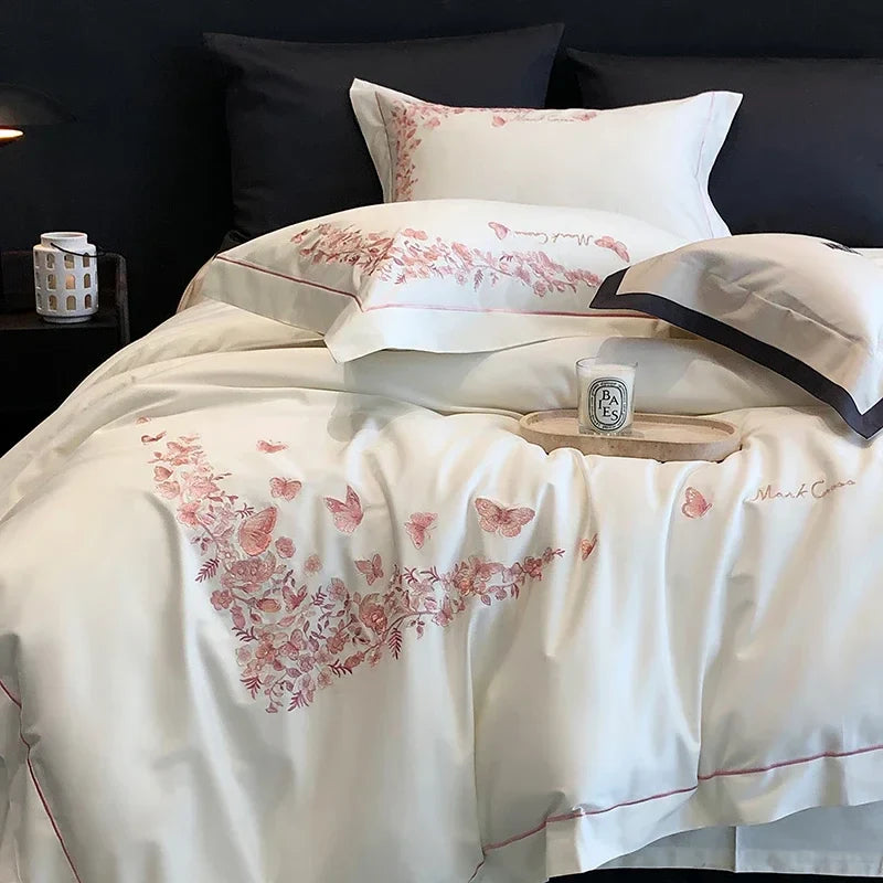 Afralia™ Egyptian Cotton Bedding Sets in White, Queen King Ru Size Bed Linens