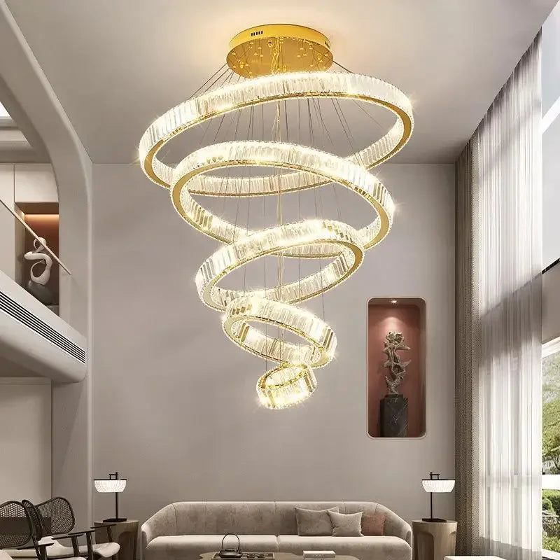 Afralia™ Golden Crystal Chandelier: Nordic Modern Luxury LED Hanging Halo for Living Room