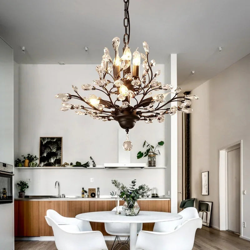Afralia™ Retro Branch Black Crystal Chandelier, LED Pendant Light for Bedroom, Art Decor Lighting