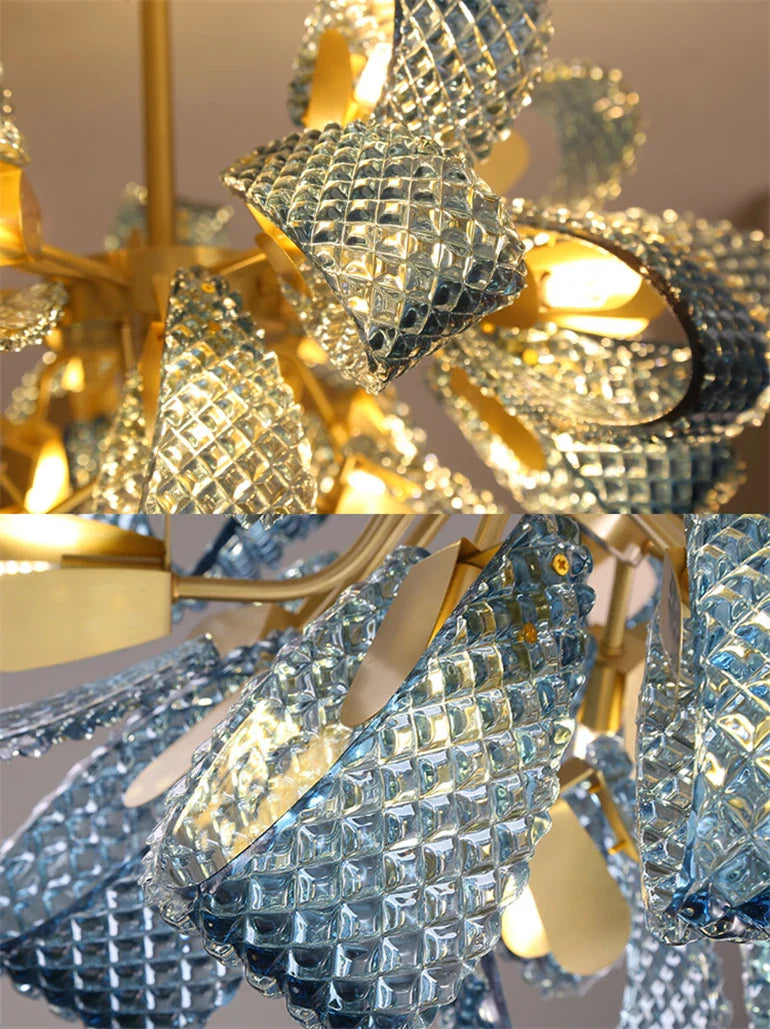 Afralia™ Peacock Leaf Glass LED Pendant Chandelier