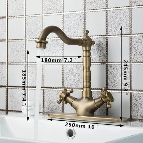 Afralia™ Antique Brass Kitchen Tap Mixer Faucet Double Handles Sink Torneiras Cozinha