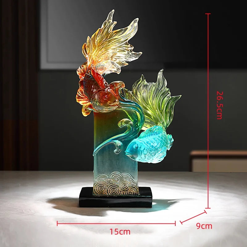 Afralia™ Gradient Goldfish Resin Sculpture - Home Decoration