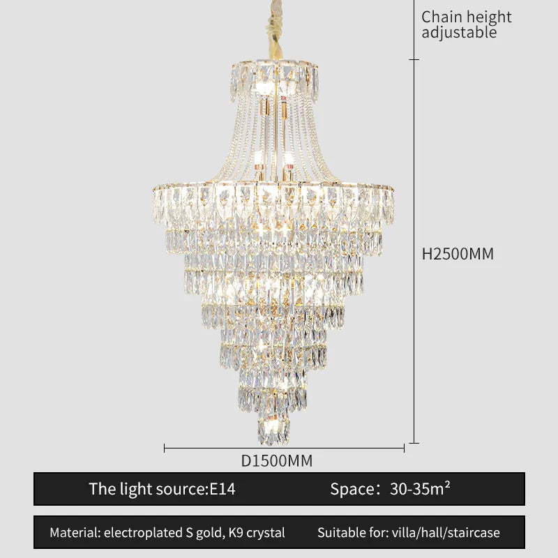 Afralia™ Crystal Chandelier Art Living Room Lighting for Duplex Buildings and High-End Restaurants