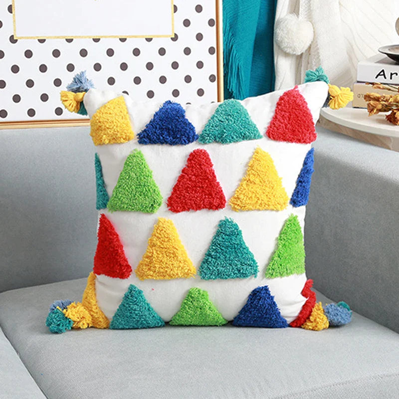 Rainbow Boho Tassel Cushion Covers for Stylish Home Decor by Afralia™